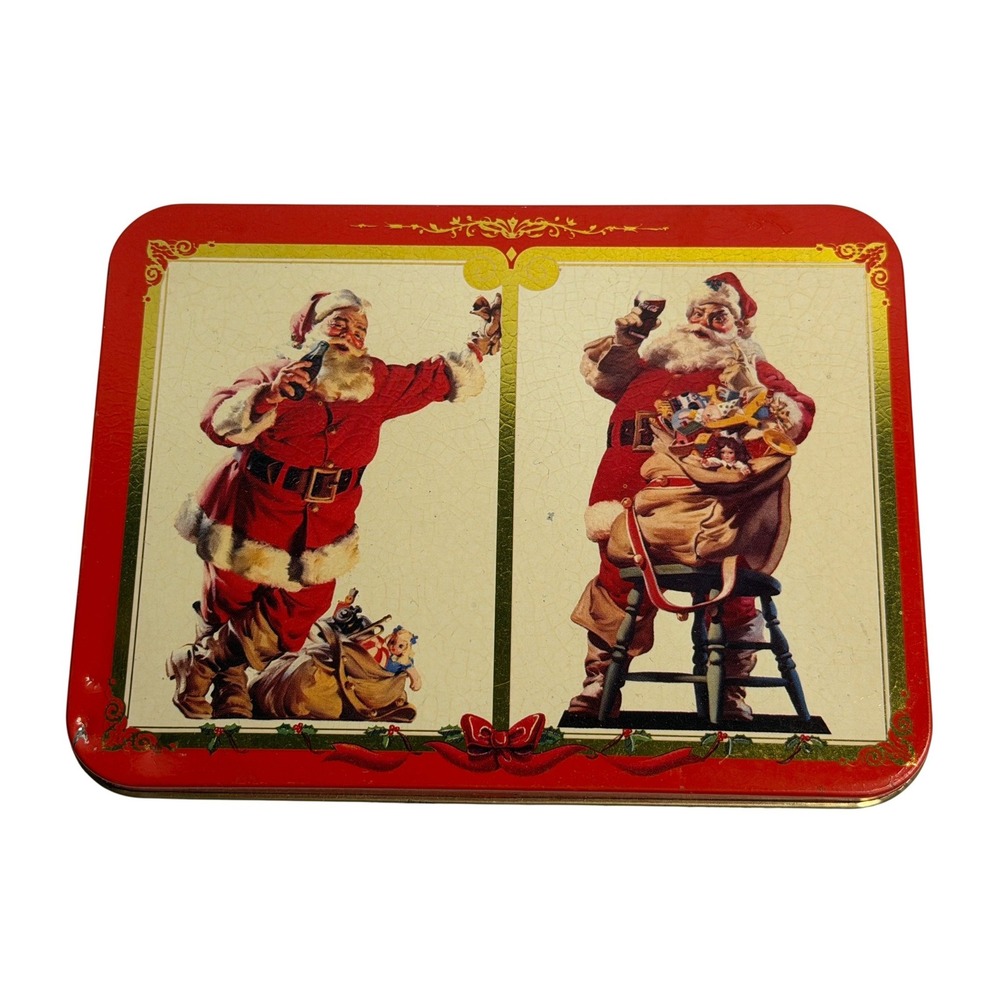 VTG Coca-Cola Playing Cards Red Green Santa Claus Nostalgia Tin Set Haddon
